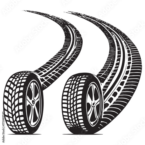 Traces of car, motorcycle tread. Car wheels on disks. vector