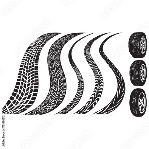 Traces of car, motorcycle tread. Car wheels on disks. vector