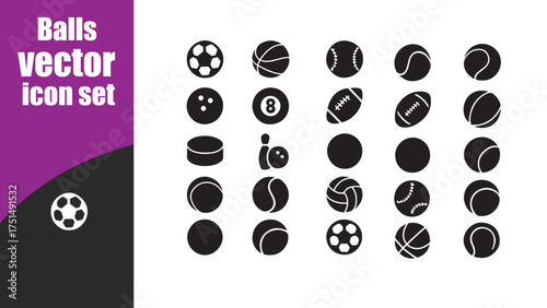 Professional Sports Equipment Ball Icon Collection Vector Set