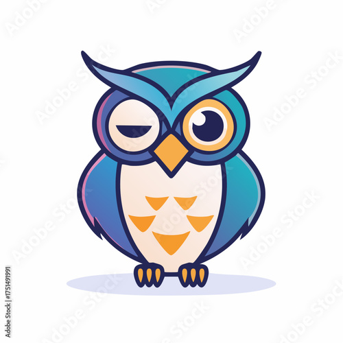 Cute winking owl cartoon illustration with vibrant colors and playful expression