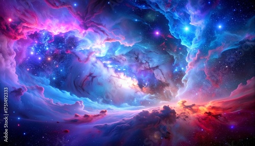 Breathtaking Cosmic Nebula with Vibrant Colors and Shimmering Stars in Deep Space