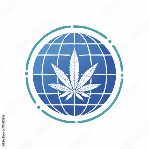 Global cannabis industry: A world map featuring a cannabis leaf as a symbol of legalization