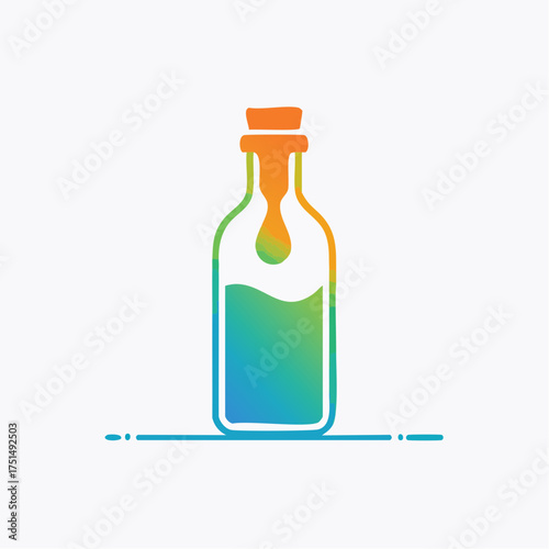 Gradient bottle illustration with cork, minimalistic design and colorful liquid inside