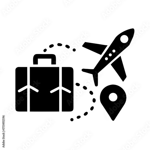 Suitcase airplane and location pin representing travel