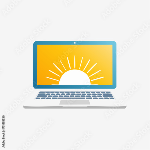 Laptop screen displaying a sunrise, symbolizing technology and innovation in daily life