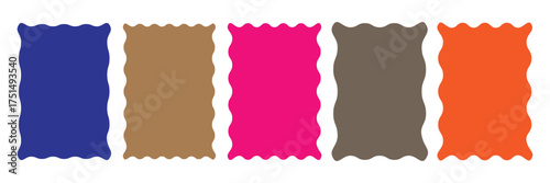 Zig zag wavy edge rectangle frame or border shapes set. Rectangular shapes with wiggly borders. Picture or photo frames, empty text boxes, tags, labels. Vector graphic illustration.