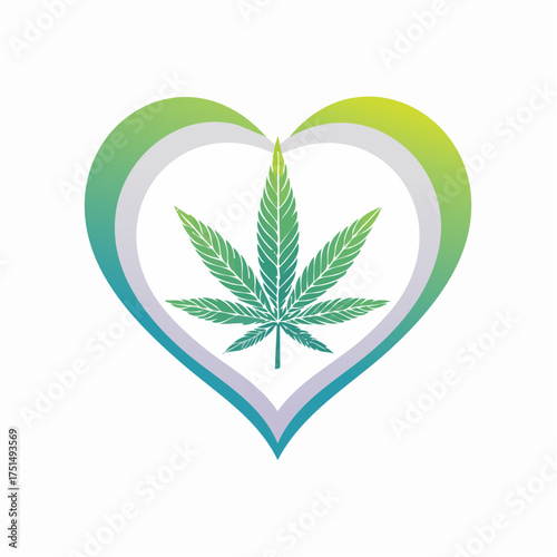 Marijuana leaf in heart frame symbolizing love or support for cannabis industry