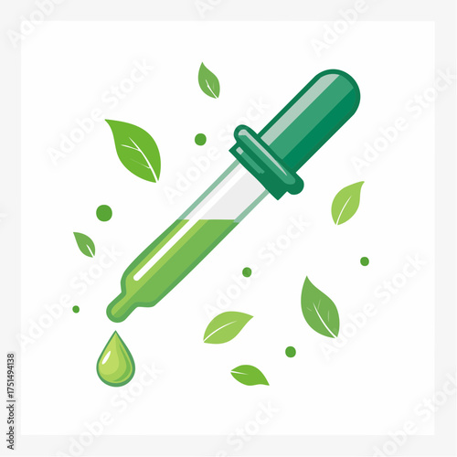 Natural essence dropper with green liquid for herbal medicine concept illustration