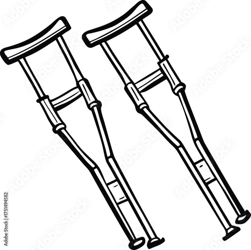 Pair of medical crutches for support and mobility assistance in rehabilitation