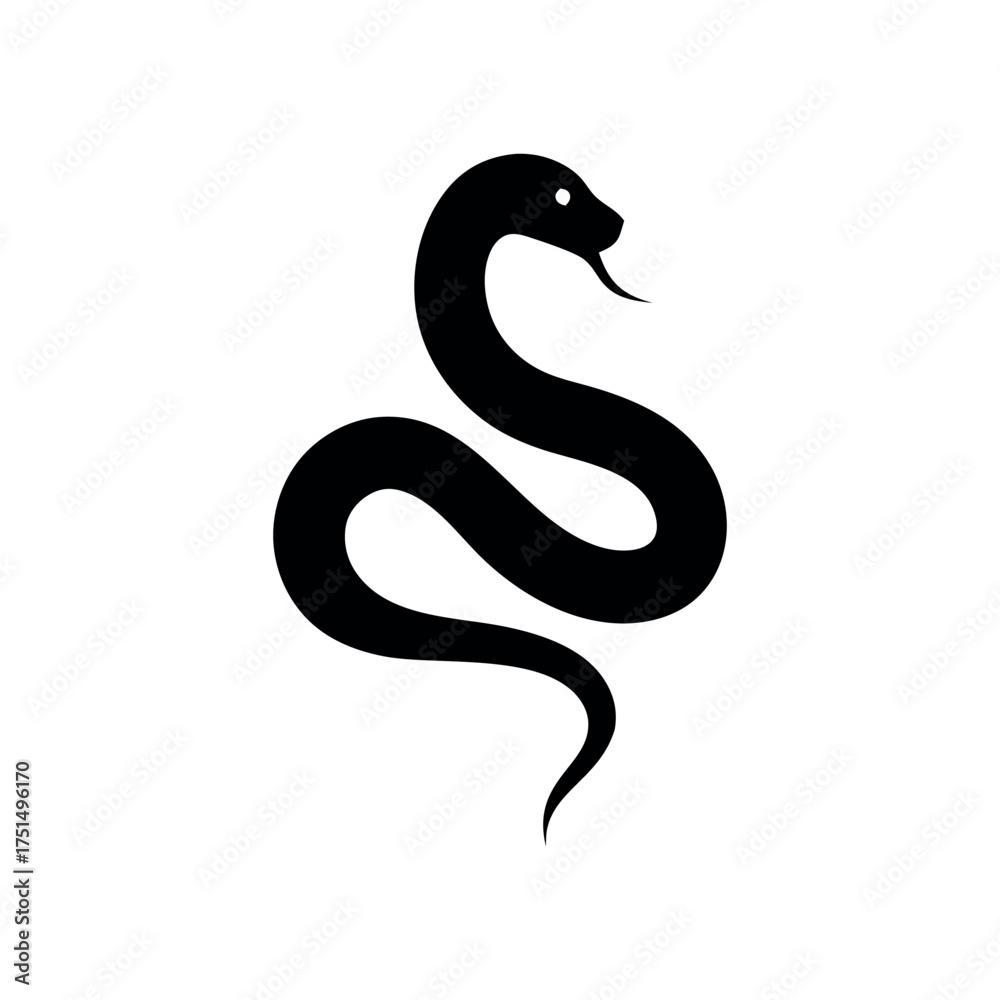 Fototapeta premium Black snake coiled in stylized vector art
