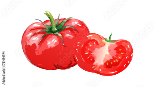 Watercolor painting of fresh red tomatoes vegetable illustration healthy food garden harvest produce