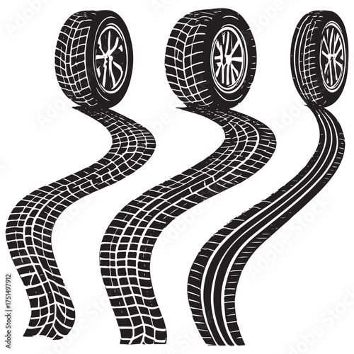 Traces of car, motorcycle tread. Car wheels on disks. vector