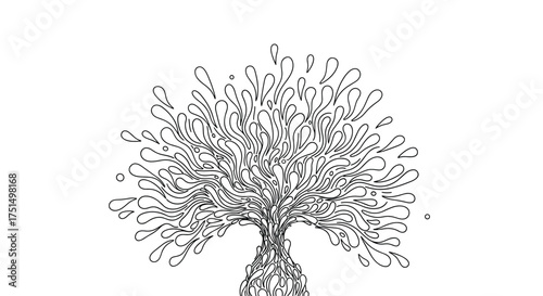 Detailed sketch of a full leafy tree with intricate branches and roots.