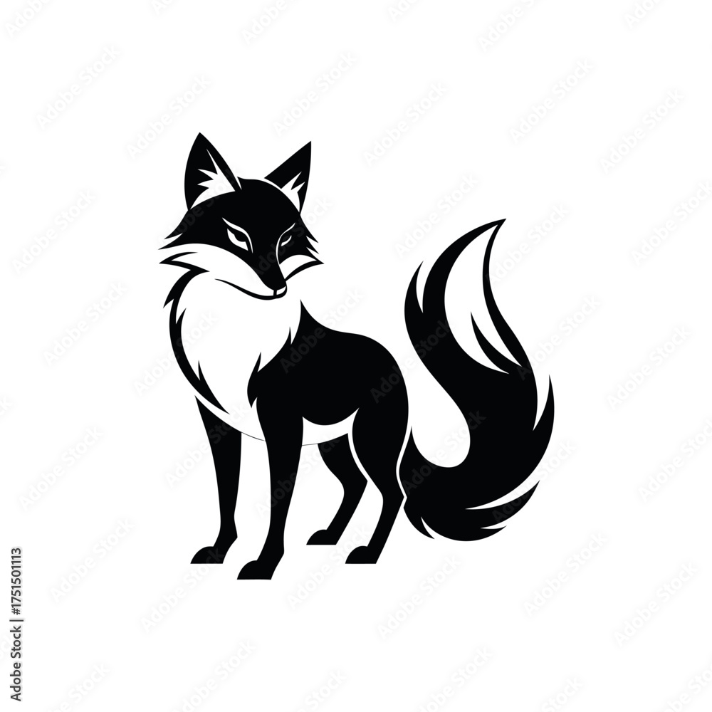 Obraz premium Sleek black fox silhouette with bushy tail and intense gaze