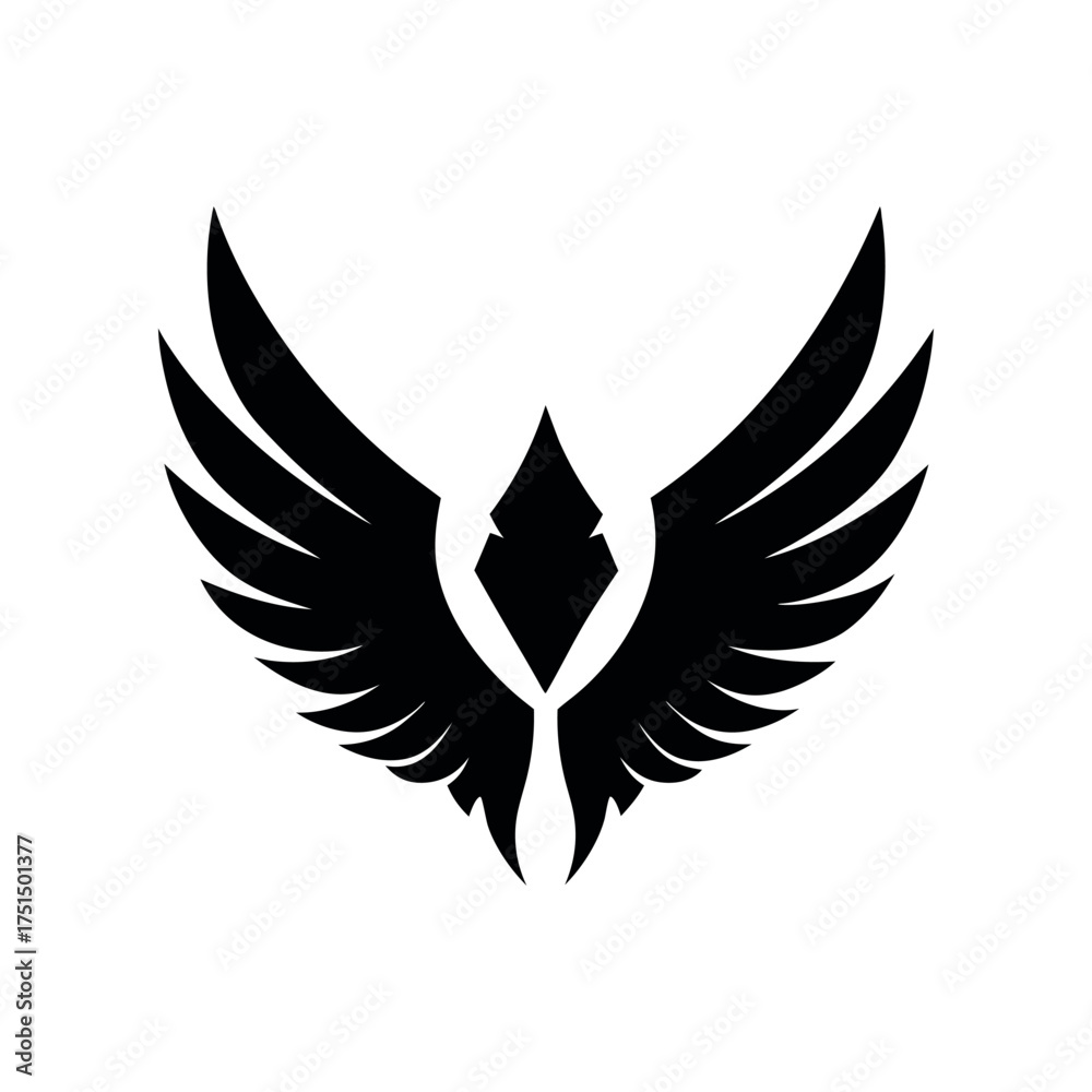 Fototapeta premium Bold black winged emblem symbol with diamond shape center