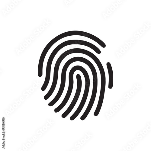 Black fingerprint icon representing identity and security on a white background