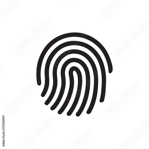 Black fingerprint graphic on a white background representing identity and security