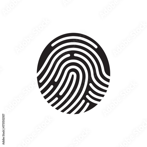 Close up black and white fingerprint graphic on a clean white background