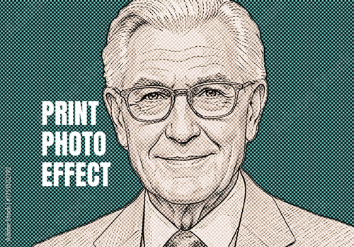 Vintage Sketch Print Photo Effect Mockup