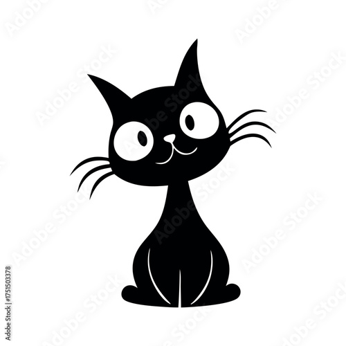 Whimsical black cat with big eyes and whiskers