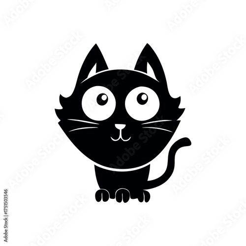 Adorable black cat with big round eyes and whimsical style