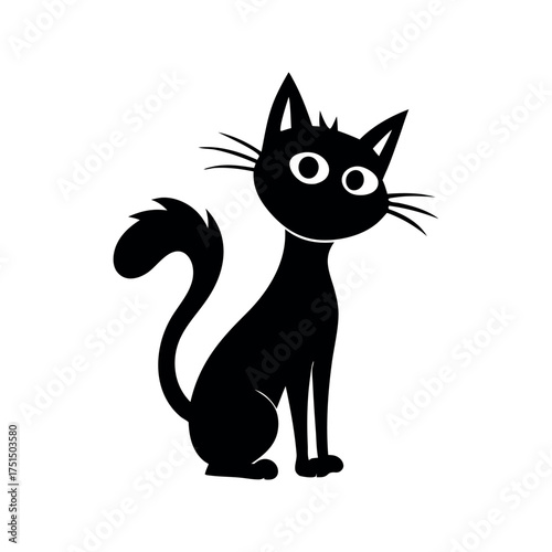 Whimsical black cat illustration with big eyes and fluffy tail