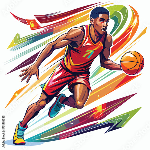 Basketball Player Athlete Movement Vector on White Background Vector Illustration
