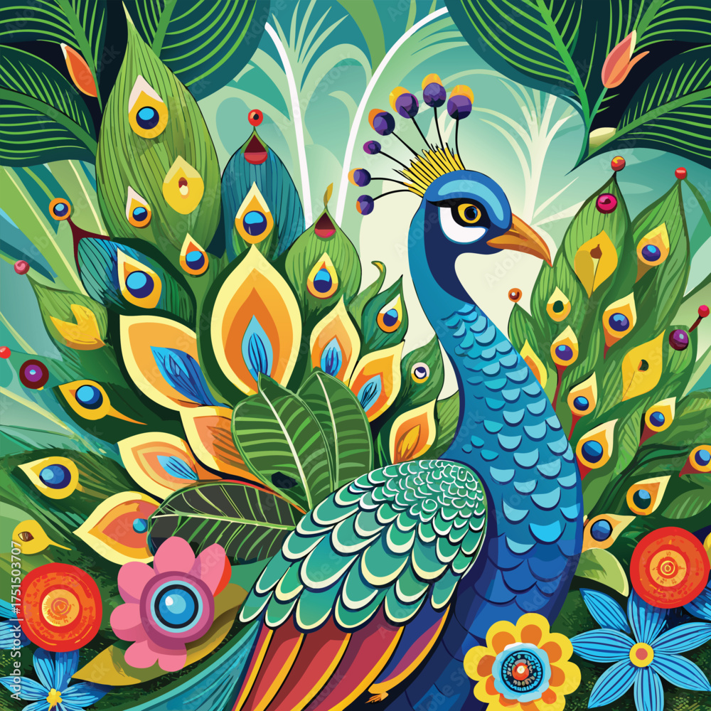 Obraz premium Beautiful Peacock Vector Illustration