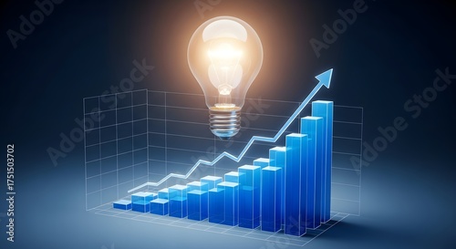 Illuminating Ideas A Bright Bulb Symbolizing Innovation and Growth on a Rising Graph