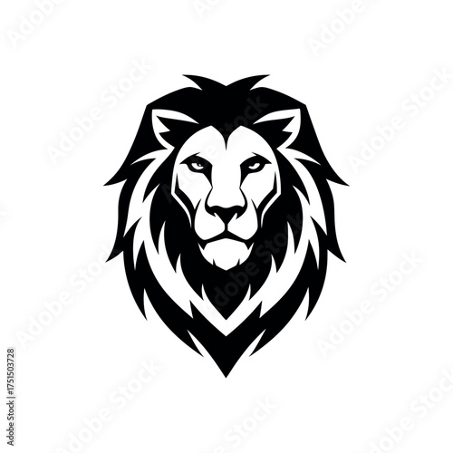 Bold black and white lion head emblem with fierce expression