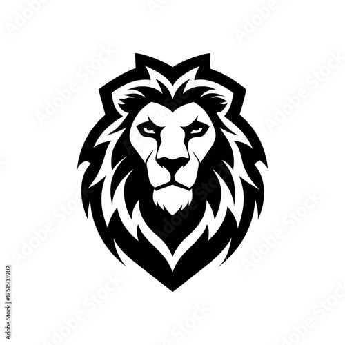 Bold black and white lion head emblem with fierce expression