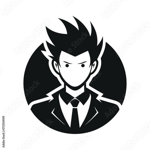 Anime style businessman icon with spiky hair and determined expression