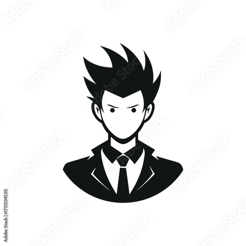 Stylized anime businessman icon with sharp hair and determined expression
