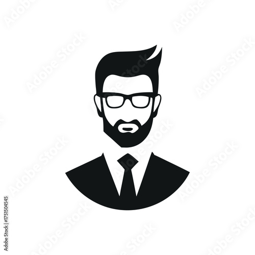 Stylish bearded man in suit and glasses icon