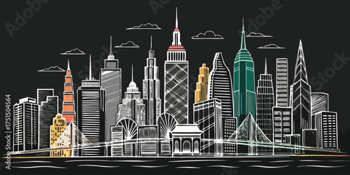 Chalk New York Skyline Vector Image Vector Illustration