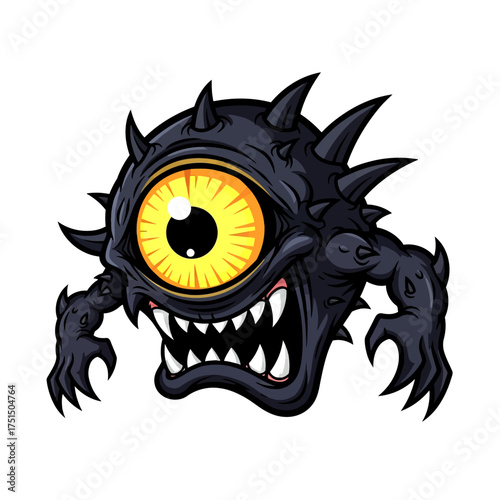 Eye Creature with Spikes and Sharp Teeth Cartoon Design