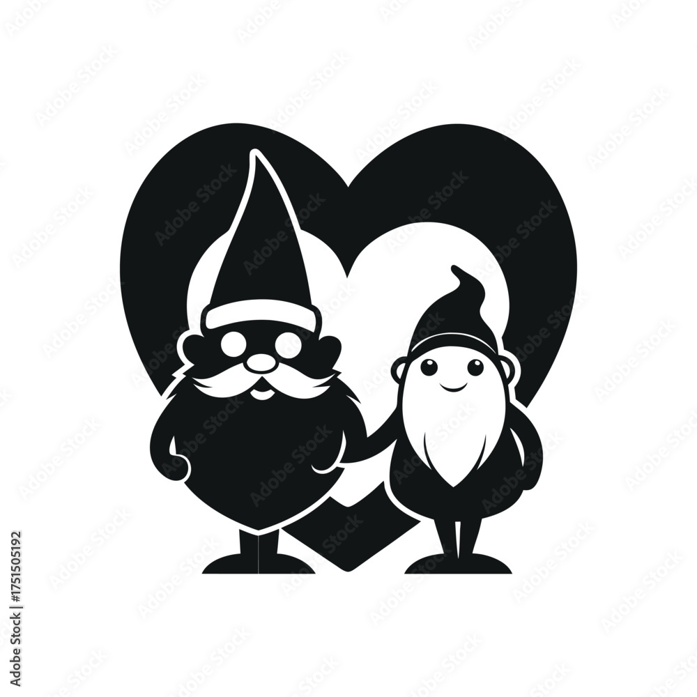 Fototapeta premium Two adorable gnomes holding hands in front of a heart