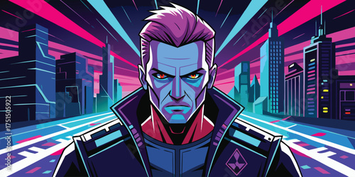 Cyberpunk light trails futuristic neon city vector background