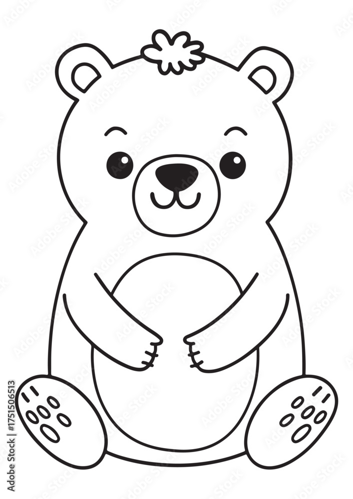 Fototapeta premium Sitting cute bear coloring page.eps and print-ready. Adorable vector illustration in ISO size, ideal for children’s creative learning and fun coloring activities.