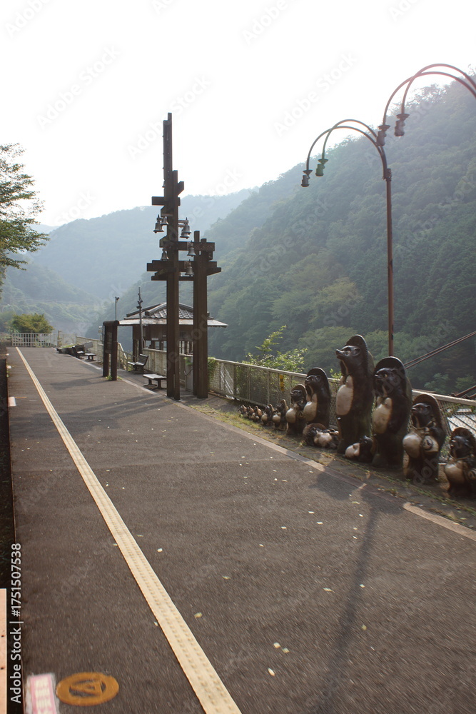 Fototapeta premium 嵯峨野トロッコ鉄道からの風景 トロッコ保津峡駅
