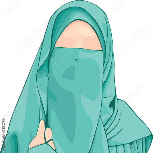 Moslem women, hijab girl faceless illustration flat design style