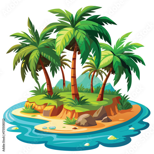 Lush palm tree island paradise tropical travel destination Vector Illustration