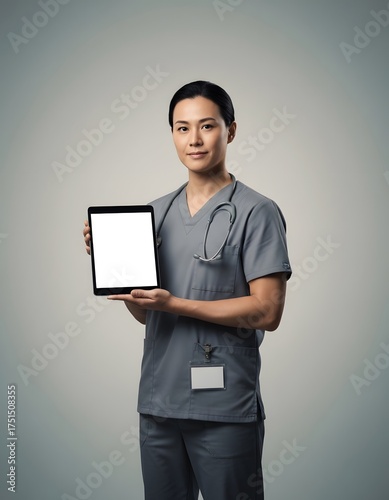 Healthcare Professional Holding Tablet in Studio Medical Context Modern Environment Professional Viewpoint
