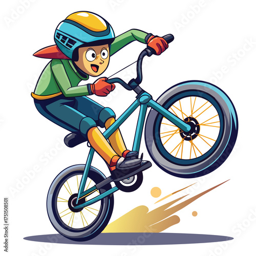 Man performing wheelie on bike showing extreme sports stunts Vector Illustration