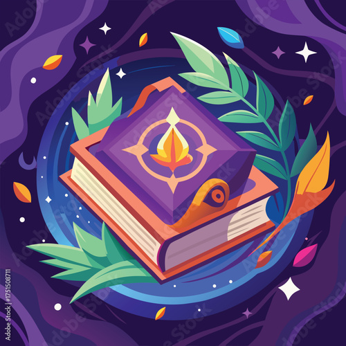 Mystic book background with glowing symbols and ancient magic Vector Illustration