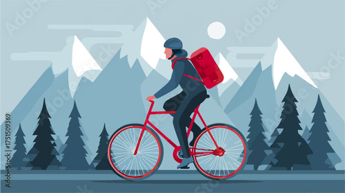 Cyclist riding bicycle through mountain landscape daytime outdoors