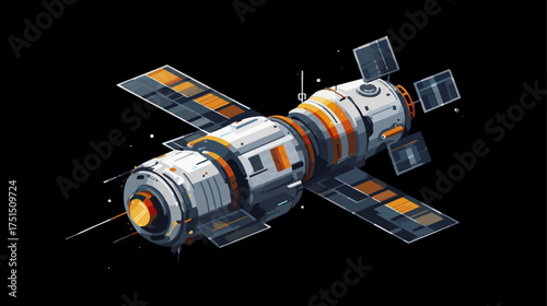 Space station illustration on black background