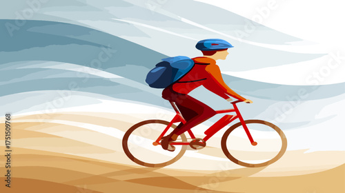 Cyclist riding bicycle on a sunny day illustration
