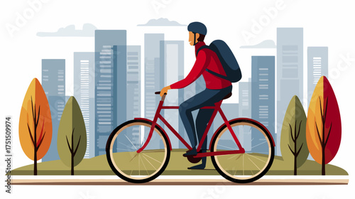 Bicyclist riding through city park illustration
