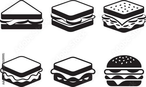 Tasty Sandwich Silhouettes Collection Delicious Meal Food Black Shape Design Restaurant